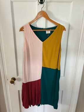 HD in Paris Colorblock V-Neck Mini Dress - Pink, Mustard, Teal & Burgundy